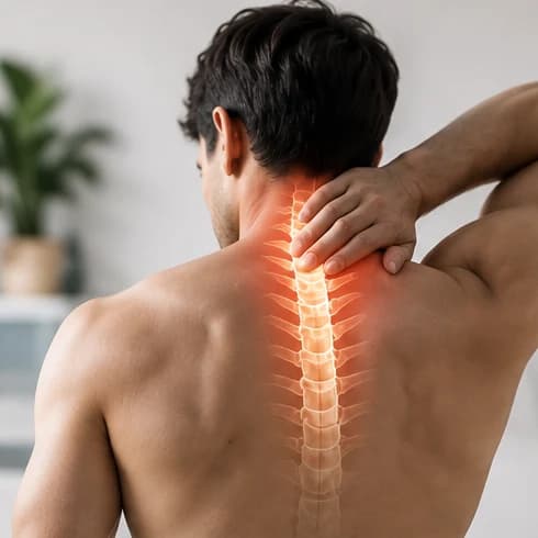 Neck and upper-back pain highlighted along the spine