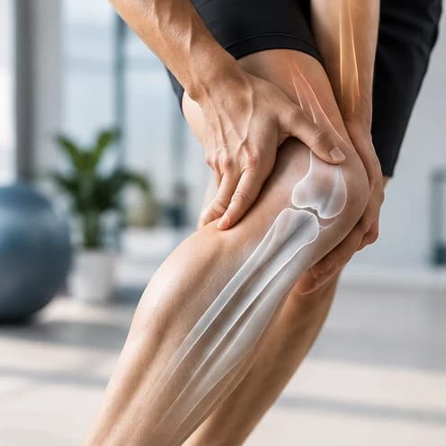 Leg joint and bone structure highlighted while holding the knee