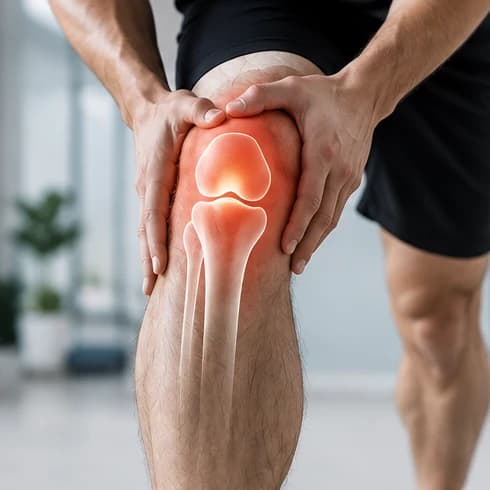 Knee joint pain highlighted while holding the knee