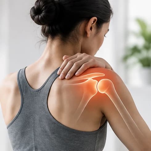Shoulder joint pain highlighted at the shoulder
