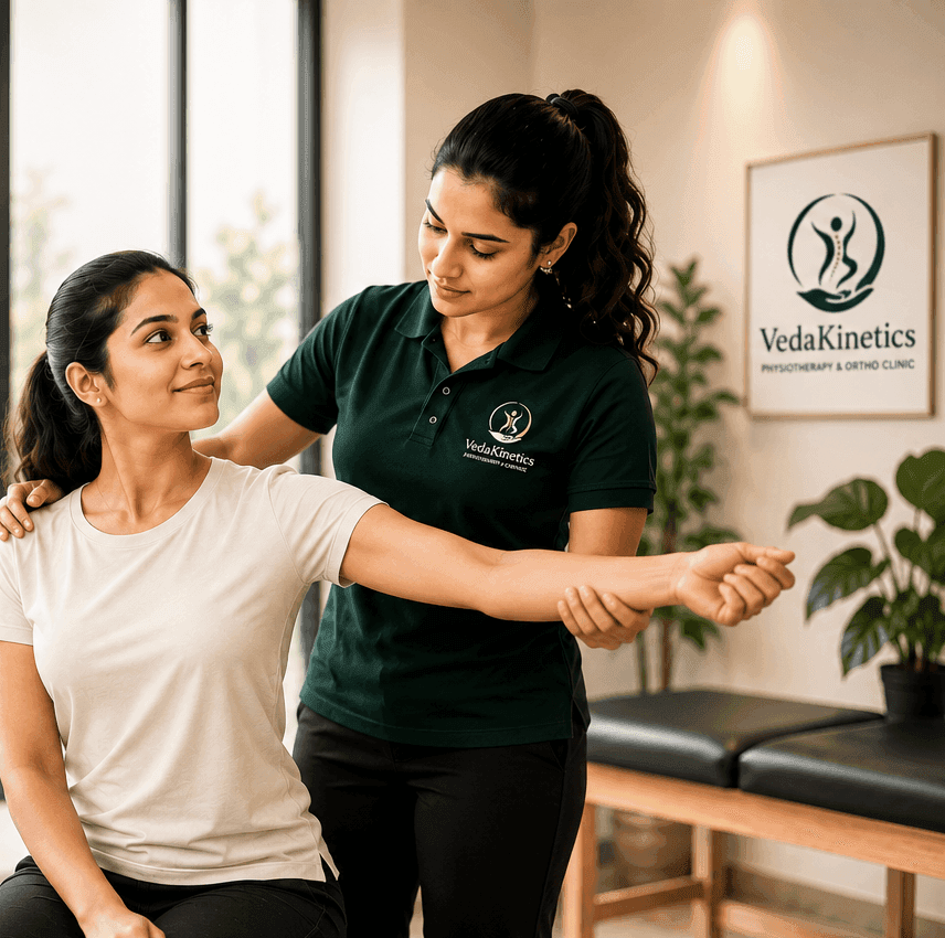 Physiotherapist helping a patient with shoulder movement